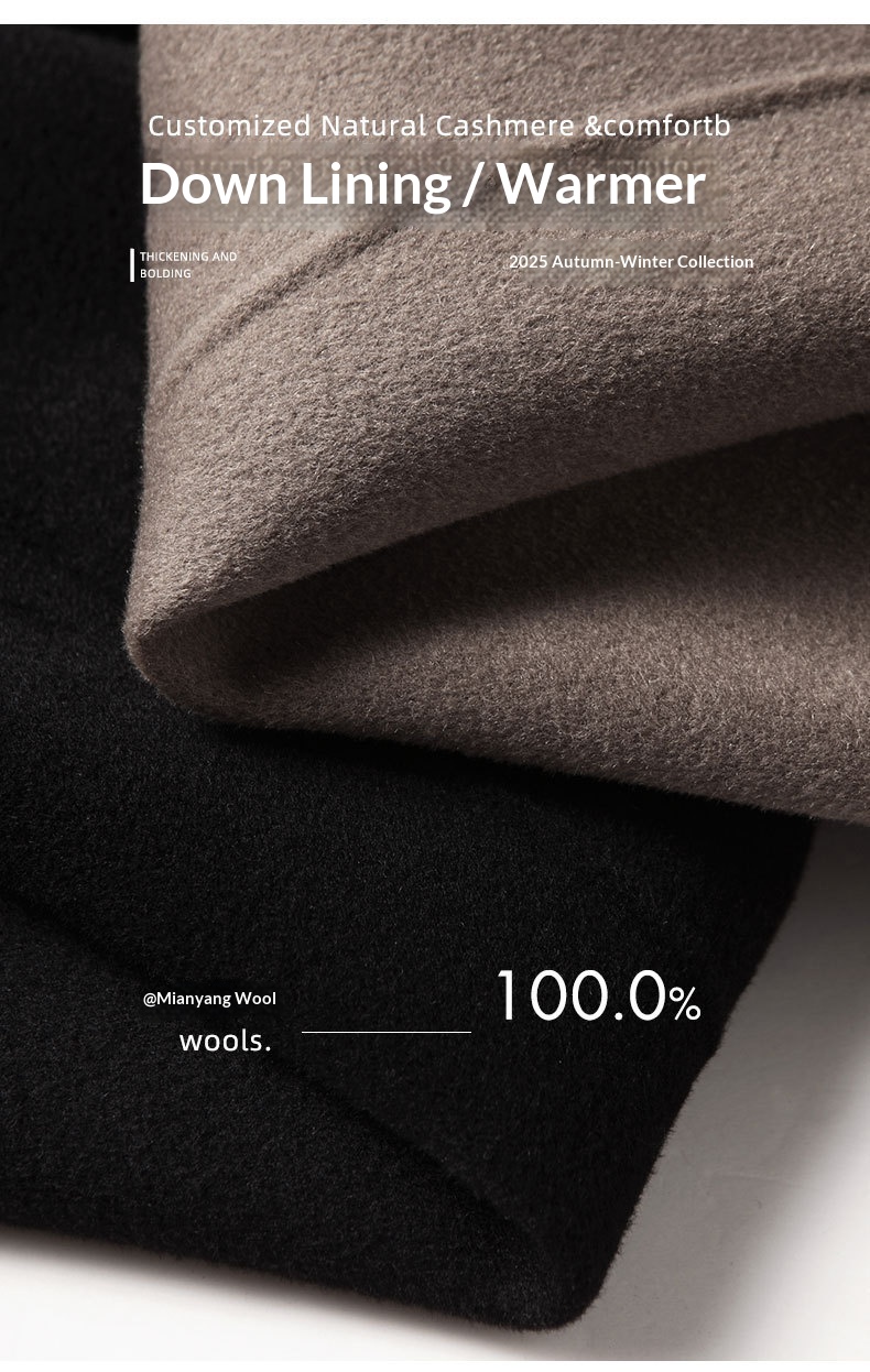 Manteau long d'automne-hiver pour homme, 100 % laine, col à revers pointus, doublure amovible en duvet d'oie, idéal pour les jeunes professionnels d'âge mûr. Chaud et confortable._voghion.com