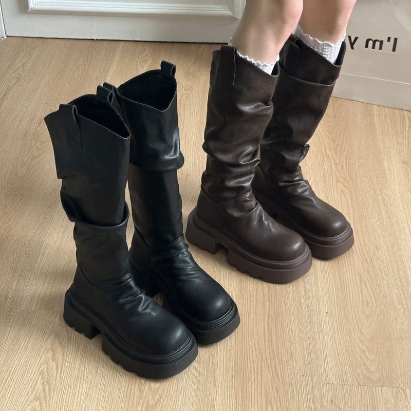 ShoeGlobe High Tube Fashion V Slim Thick Sole Autumn Winter 2025 Vielseitige Reitstiefel mit hohem Schaft und dicker Sohle_voghion.com