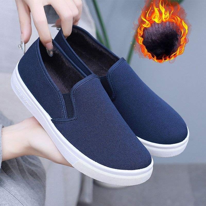 ShoeGlobe Krankenschwesterschuhe für Damen und Herren, rutschfeste, fleecegefütterte, warme Baumwollschuhe mit weicher Sohle, weiße Schuhe, Slip-On Old North Arbeitsschuhe aus Stoff für_voghion.com