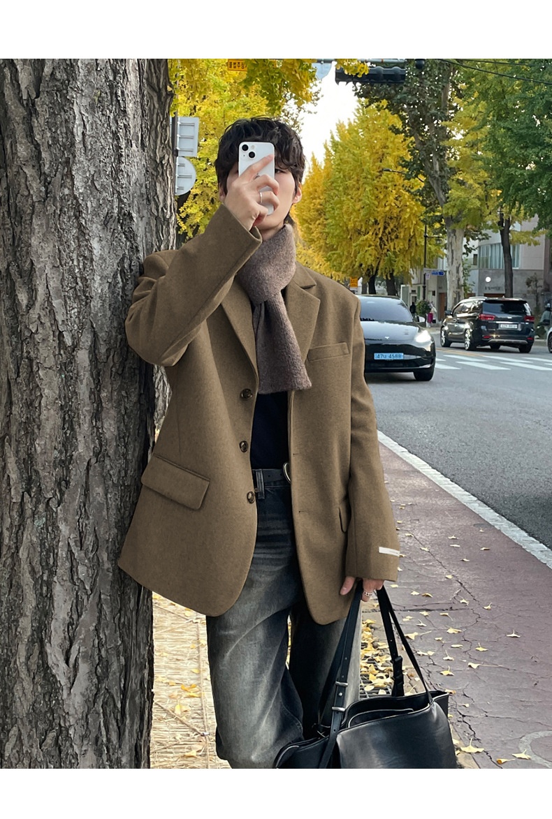 boy Boy ASCLO Korean Version Autumn Winter New Men's Short Old Money Style Trendy Handsome Versatile Suit Wool Coat_voghion.com