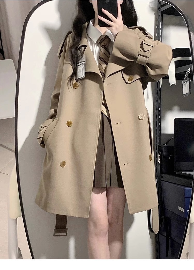2024 Spring And Autumn New Korean High-End Black British Style Mid-Length Short Coat Jacket For Petite Women Trench_voghion.com