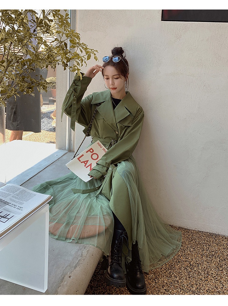 Women's Clothing Large Stock Available Spring And Autumn Khaki Trench For Women French Style Loose Mesh Patchwork Casual Elegant Coat_voghion.com