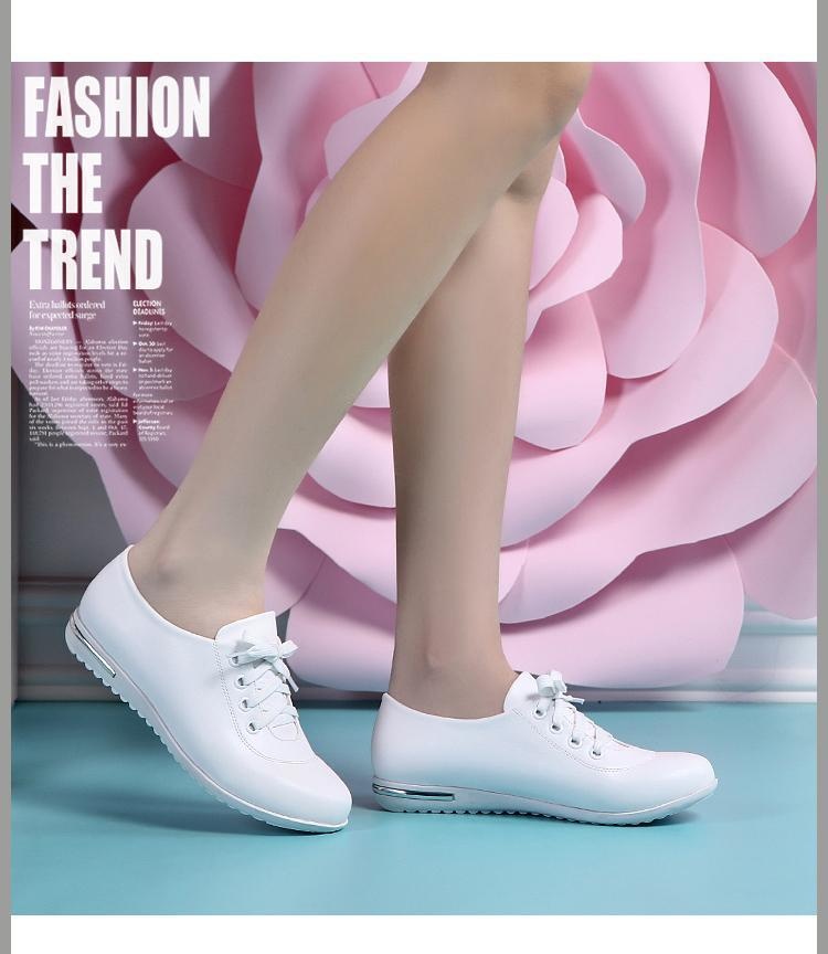 ShoeGlobe Damen-Schnürschuhe mit flacher Sohle, Größe L (41/42), vielseitig, bequem, aus weichem Leder, weiß, ideal für Schülerinnen, Krankenschwestern und Berufstätige._voghion.com