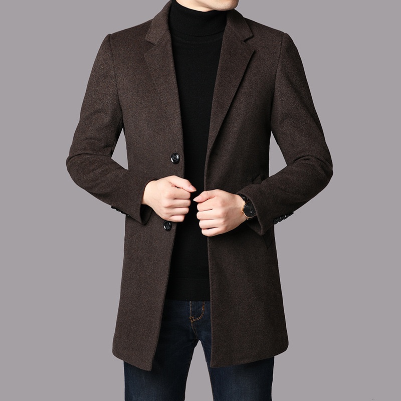 Boy Herrenmantel Herbst/Winter 2025 für junge und mittelalte Männer, mittellanger Trenchcoat mit Anzugkragen, warme Wolljacke_voghion.com
