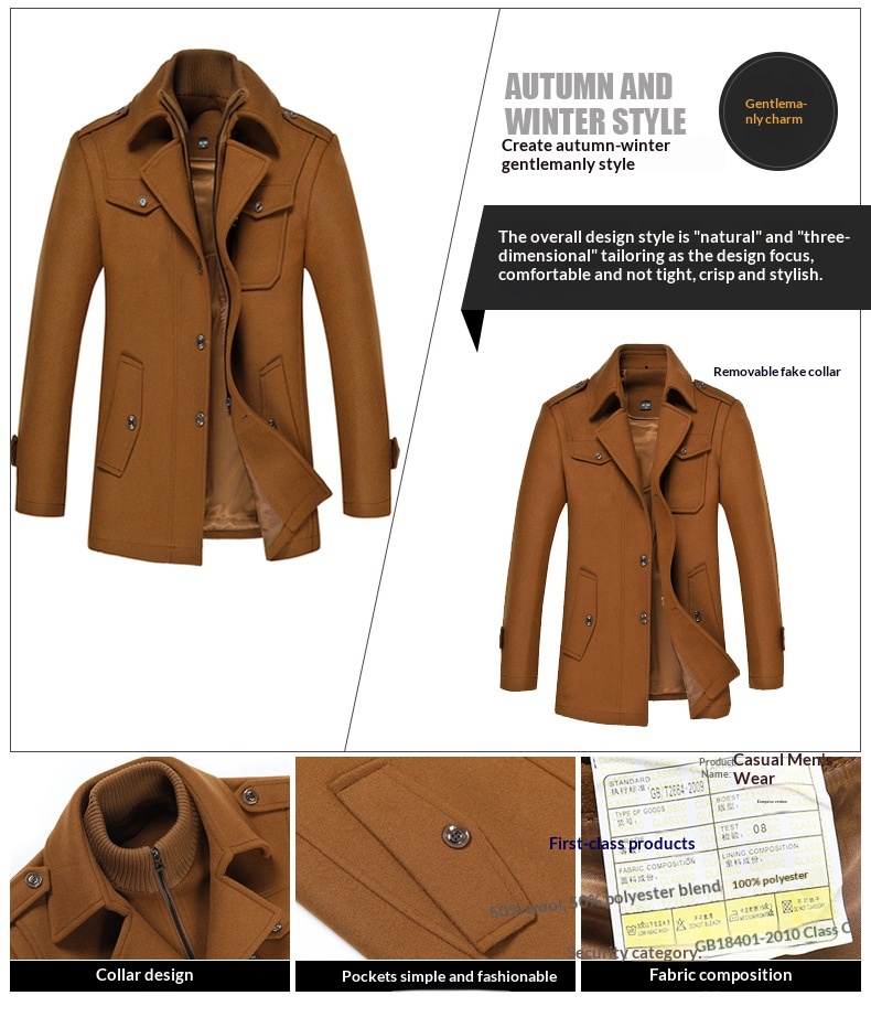 boy Boy Cross-Border Exclusive Autumn Winter Wool Double Layer Collar Neck Protection Men's Mid-Length Trench Casual Woolen Coat_voghion.com