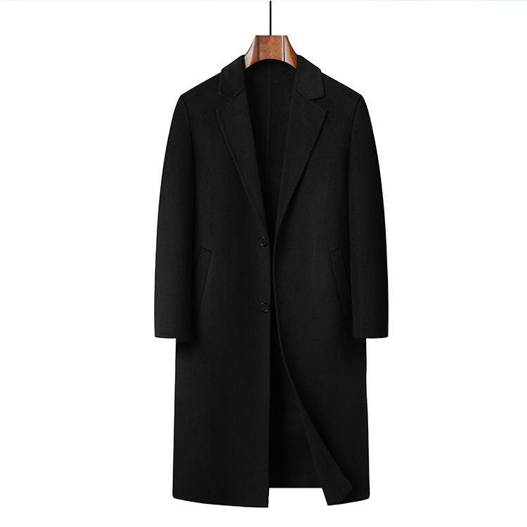 boy Boy Autumn Winter High-End Men's Bathrobe Style Long Over-the-Knee Double-Sided Cashmere With Tie Camel Wool Woolen Trench_voghion.com