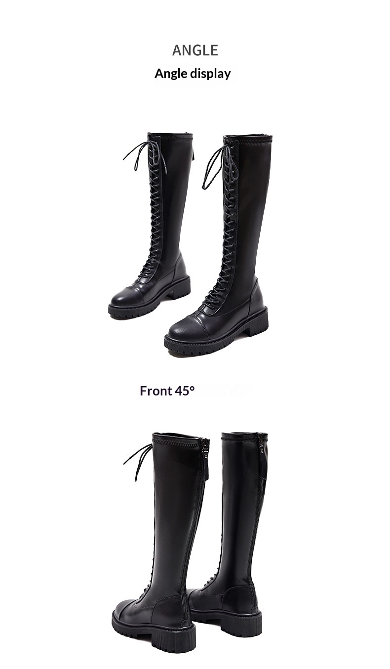 ShoeGlobe Women's Riding Autumn Winter 2025 New High Tube Casual Genuine Leather Long Boots British Style Thick Heel Fleece Lined_voghion.com