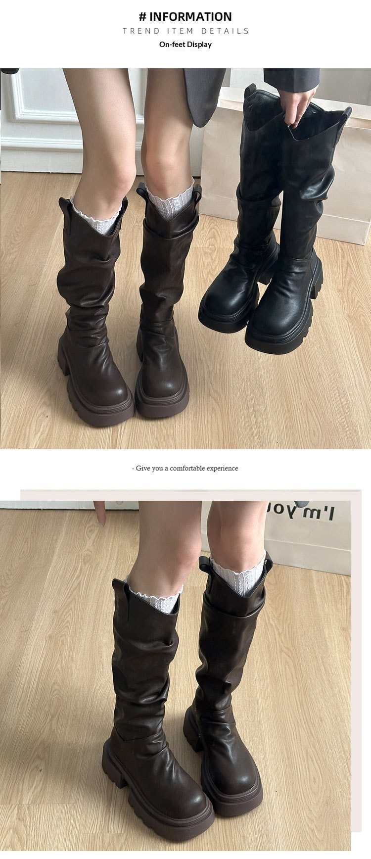 ShoeGlobe High Tube Fashion V Slim Thick Sole Autumn Winter 2025 Vielseitige Reitstiefel mit hohem Schaft und dicker Sohle_voghion.com