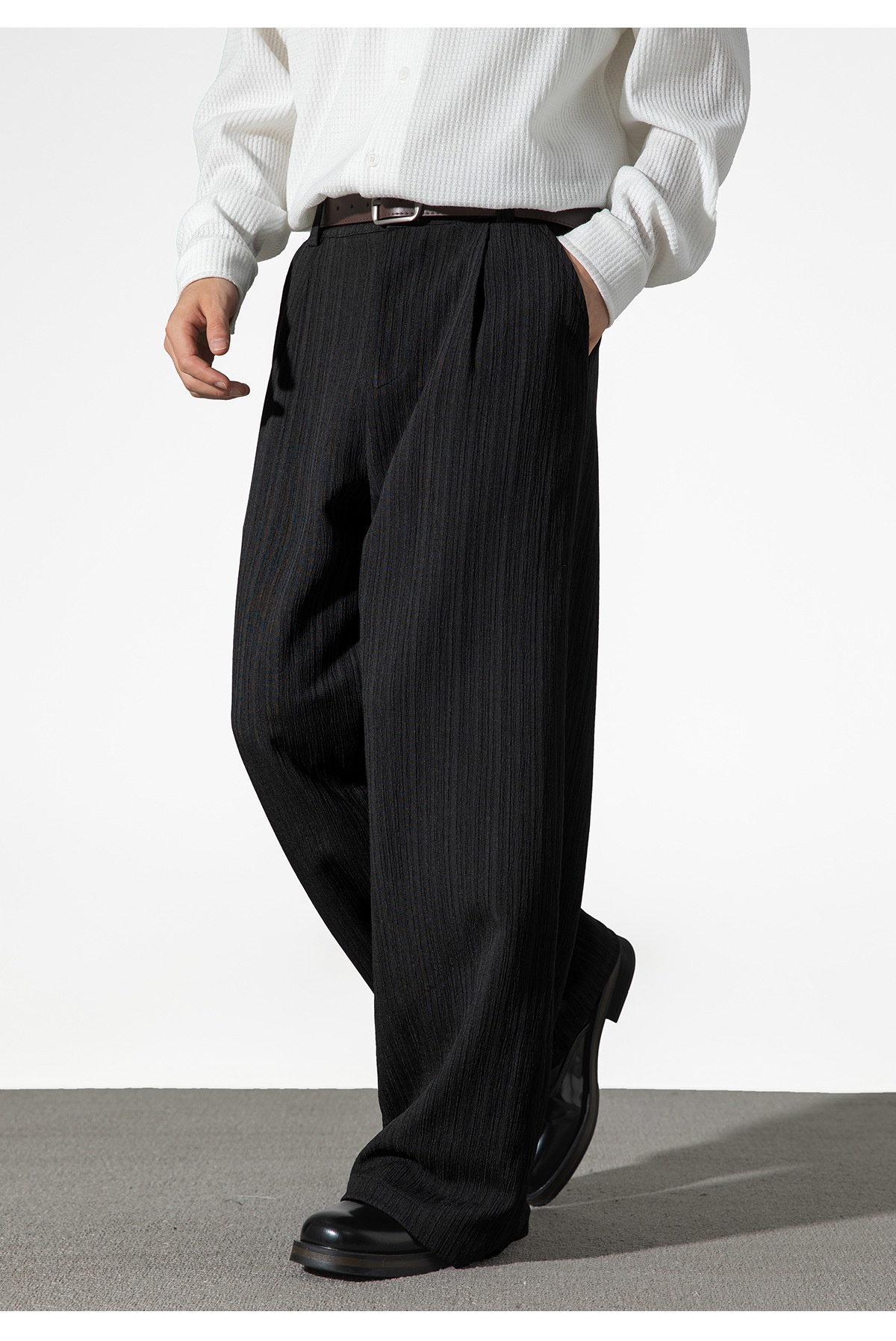 Pantalones plisados 3D para hombre, pantalón largo, informal, de gran tamaño y versátil, estilo antiguo, para otoño e invierno_voghion.com