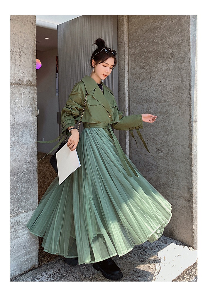Women's Clothing Large Stock Available Spring And Autumn Khaki Trench For Women French Style Loose Mesh Patchwork Casual Elegant Coat_voghion.com