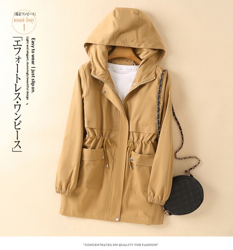 Women's Autumn New Korean Style Slim Fit Mid-Length Hooded Plus Size Student Trench Coat Fashion Ins Trend_voghion.com