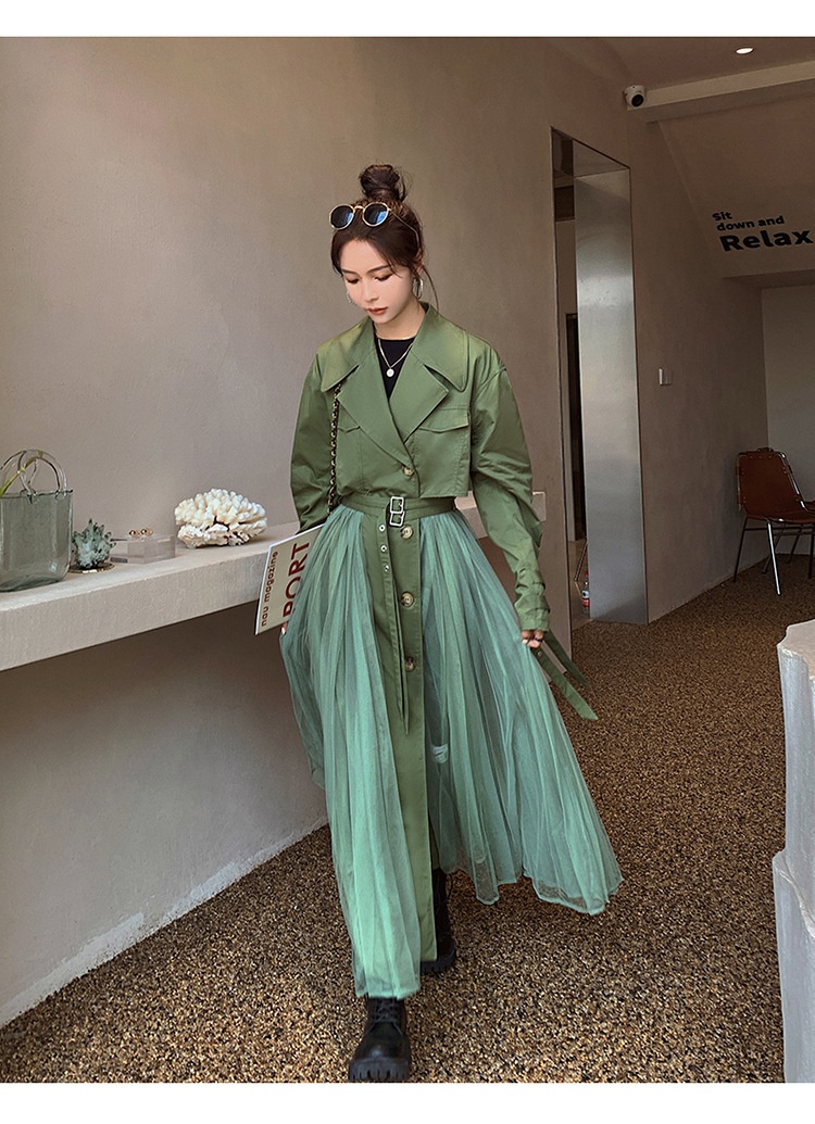 Women's Clothing Large Stock Available Spring And Autumn Khaki Trench For Women French Style Loose Mesh Patchwork Casual Elegant Coat_voghion.com