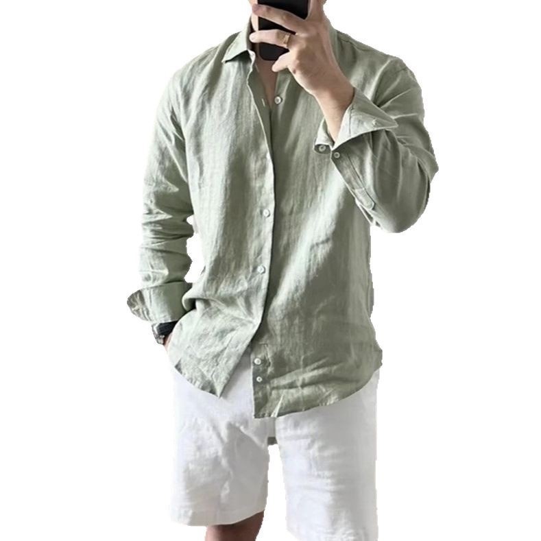 ForMen European And American Style Cotton Wrinkled For Men, Loose Breathable Long Sleeve Sun Protection Casual Versatile Solid_voghion.com