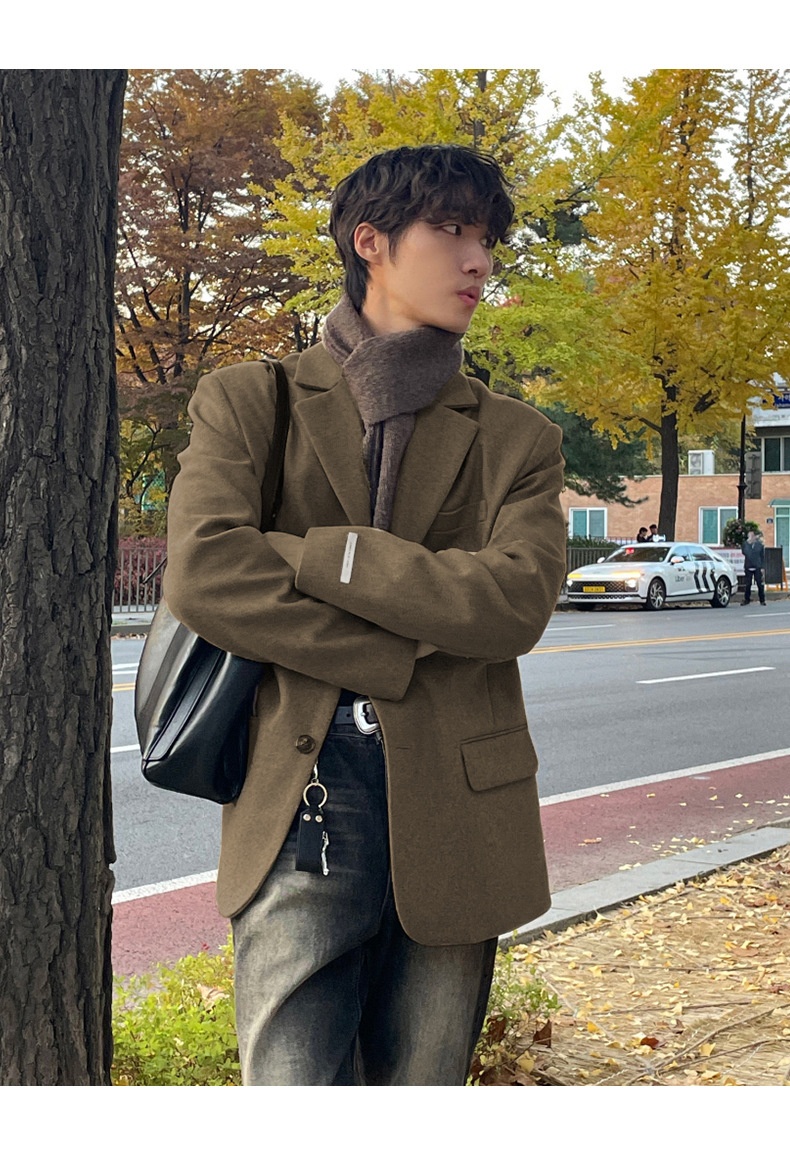 boy Boy ASCLO Korean Version Autumn Winter New Men's Short Old Money Style Trendy Handsome Versatile Suit Wool Coat_voghion.com