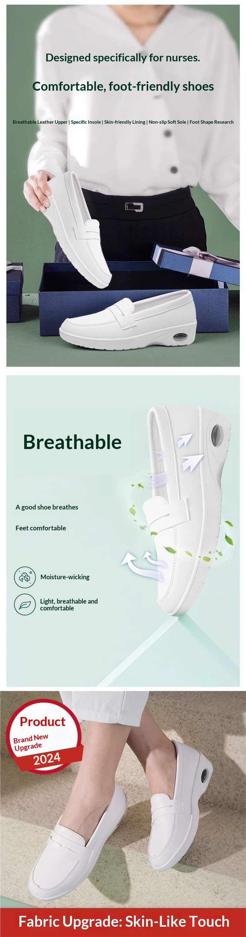 ShoeGlobe ShoeGlobe Air Cushion Thick Nurse Women Flat Soft Sole Breathable Non-Tiring Foot Non-Slip Deodorant Medical Staff Hospital Work_voghion.com
