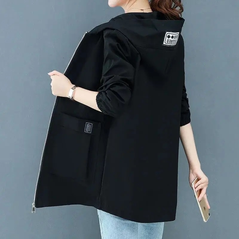 Women's Clothing Plus Size Women's Hooded Mid-Length 40-150kg Loose Korean Style Slimming Trench Coat For Autumn_voghion.com
