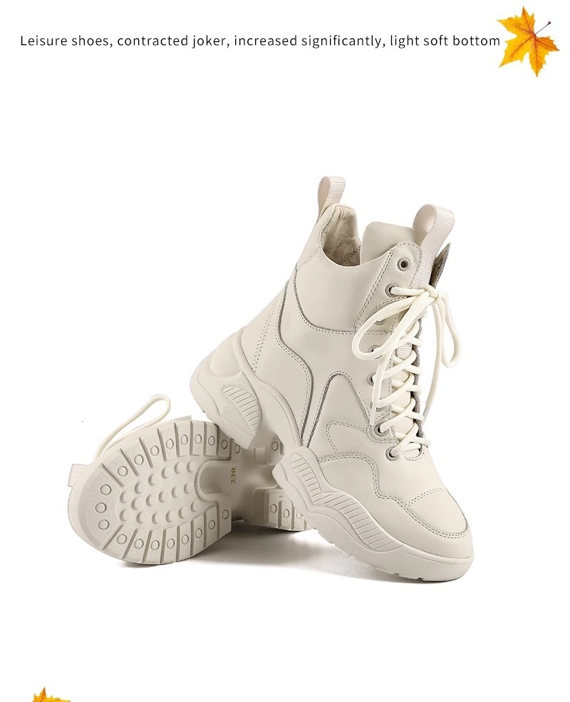 Chaussures montantes ShoeGlobe en cuir véritable à semelle épaisse pour femmes, doublées polaire, pour l'hiver, rehaussantes, inspirées par Martin, une célébrité d'Internet._voghion.com