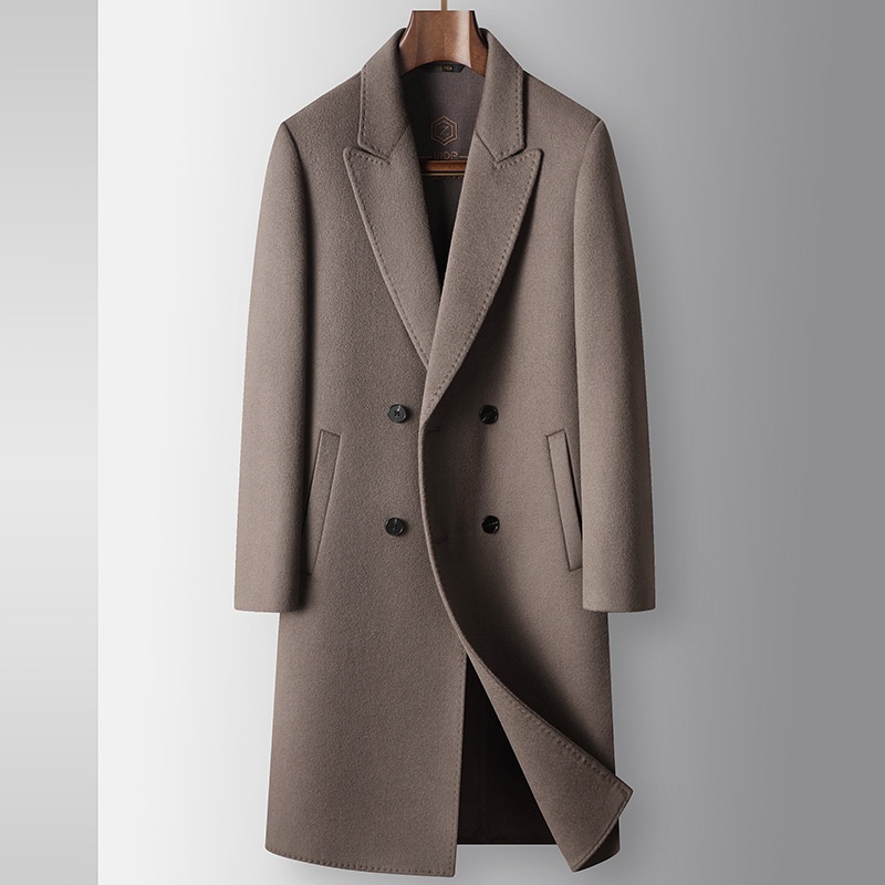 Manteau long d'automne-hiver pour homme, 100 % laine, col à revers pointus, doublure amovible en duvet d'oie, idéal pour les jeunes professionnels d'âge mûr. Chaud et confortable._voghion.com