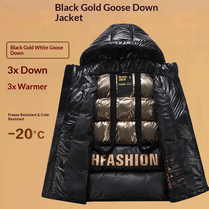 Erkek ve Kadınlar İçin Yeni Siyah Altın Beyaz Kaz Tüyü Mont, Çift Stili, Kısa Mont, Diz Üstü, Kışlık Kalınlaştırılmış_voghion.com