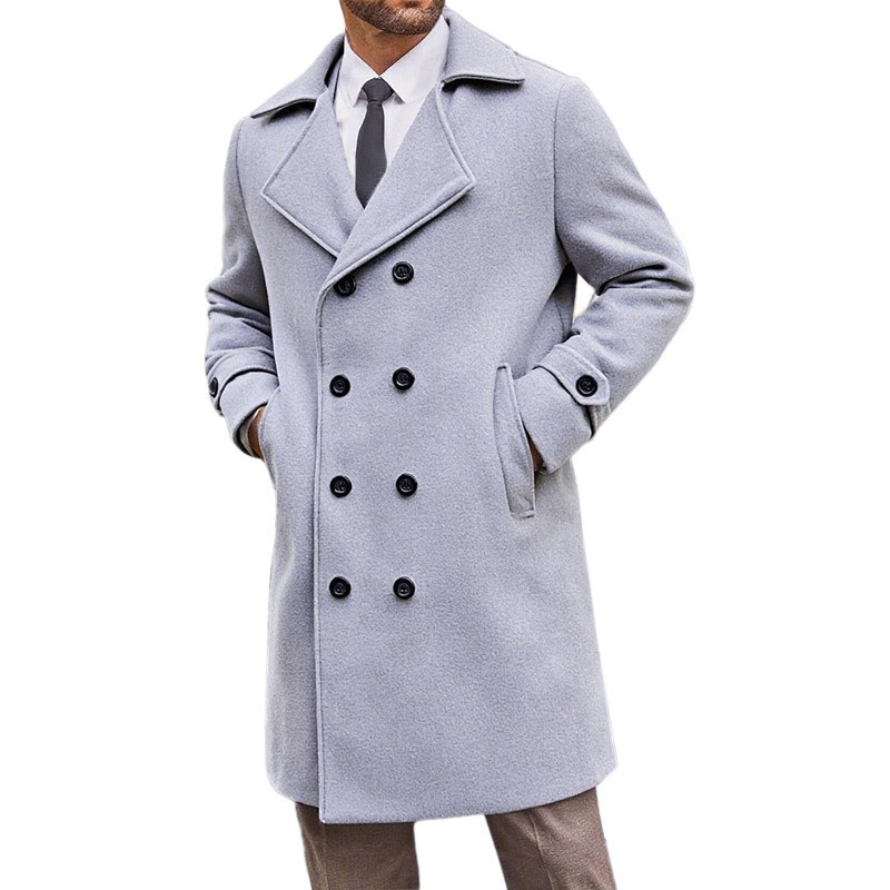 Trench-coat homme croisé automne-hiver, style européen et américain, mi-long, en laine._voghion.com