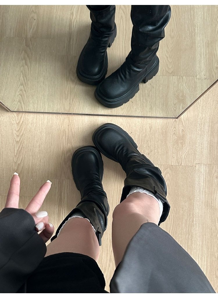 ShoeGlobe High Tube Fashion V Slim Thick Sole Autumn Winter 2025 Vielseitige Reitstiefel mit hohem Schaft und dicker Sohle_voghion.com