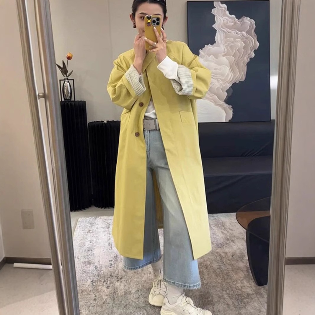Damenbekleidung Damenbekleidung Damenbekleidung Eleganter, einreihiger Trenchcoat mit Stehkragen in mittlerer Länge, hochwertiger koreanischer Stil, locker geschnitten_voghion.com