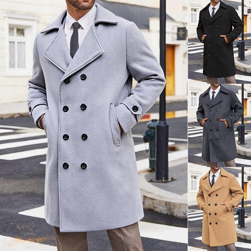 boy Boy Cross-Border Autumn Winter New European And American Trench Coat Men's Double-Breasted Mid-Length Woolen Overcoat_voghion.com