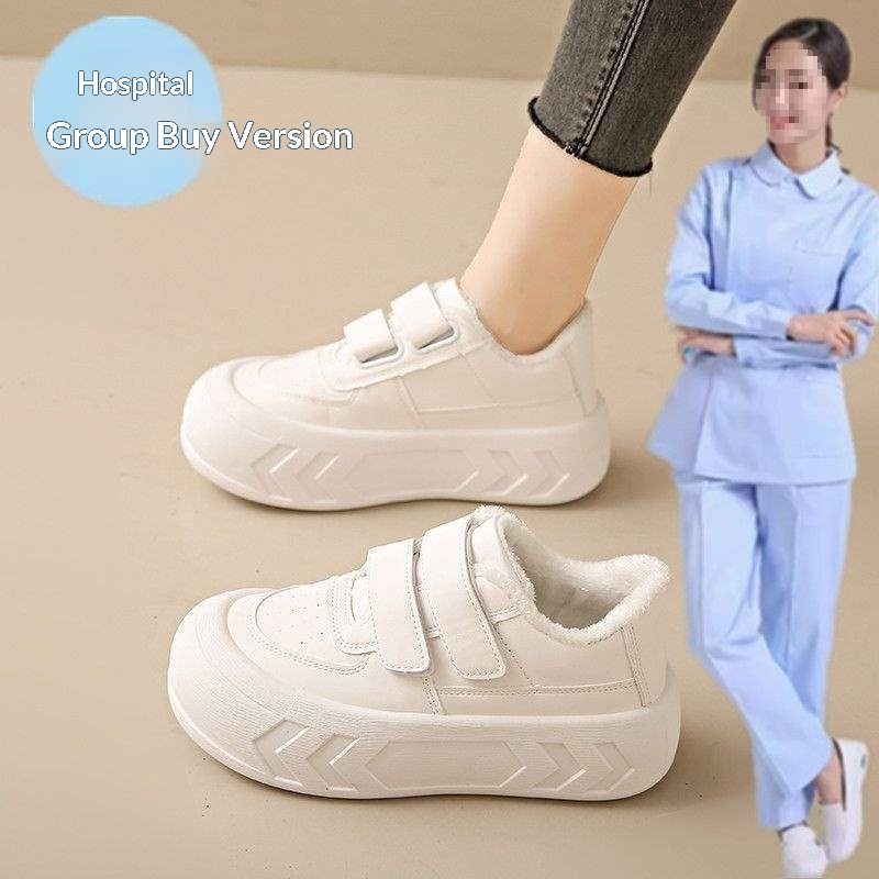 ShoeGlobe Damen-Krankenschwesterschuhe, Herbst/Winter, fleecegefüttert, flach, bequem, weiche Sohle, rutschfest, weiße Arbeitsschuhe für Krankenhaus und_voghion.com