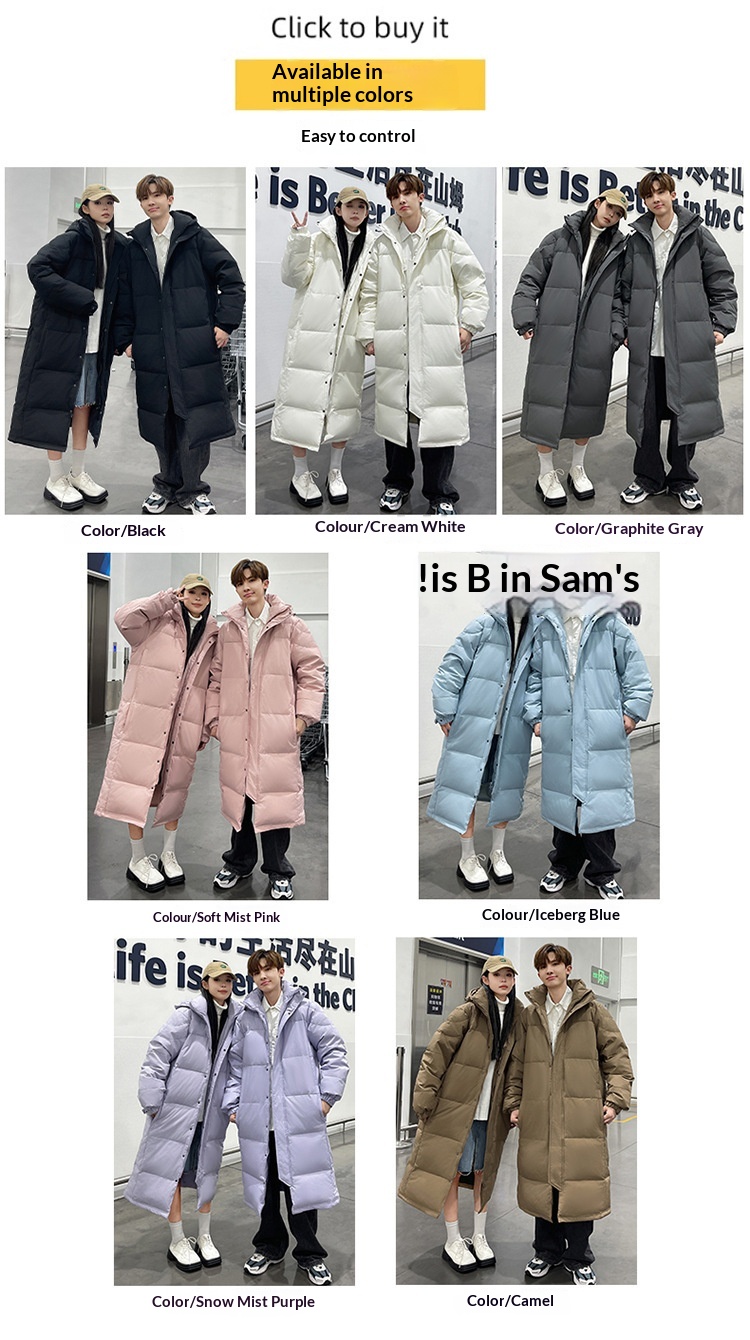 Erkek Kış Ekstra Uzun Diz Üstü Ceket Erkek Kalınlaştırılmış Zhonxi Mont Çift Stil Siyah Beyaz Kaz Tüyü Sanat Sınavı_voghion.com