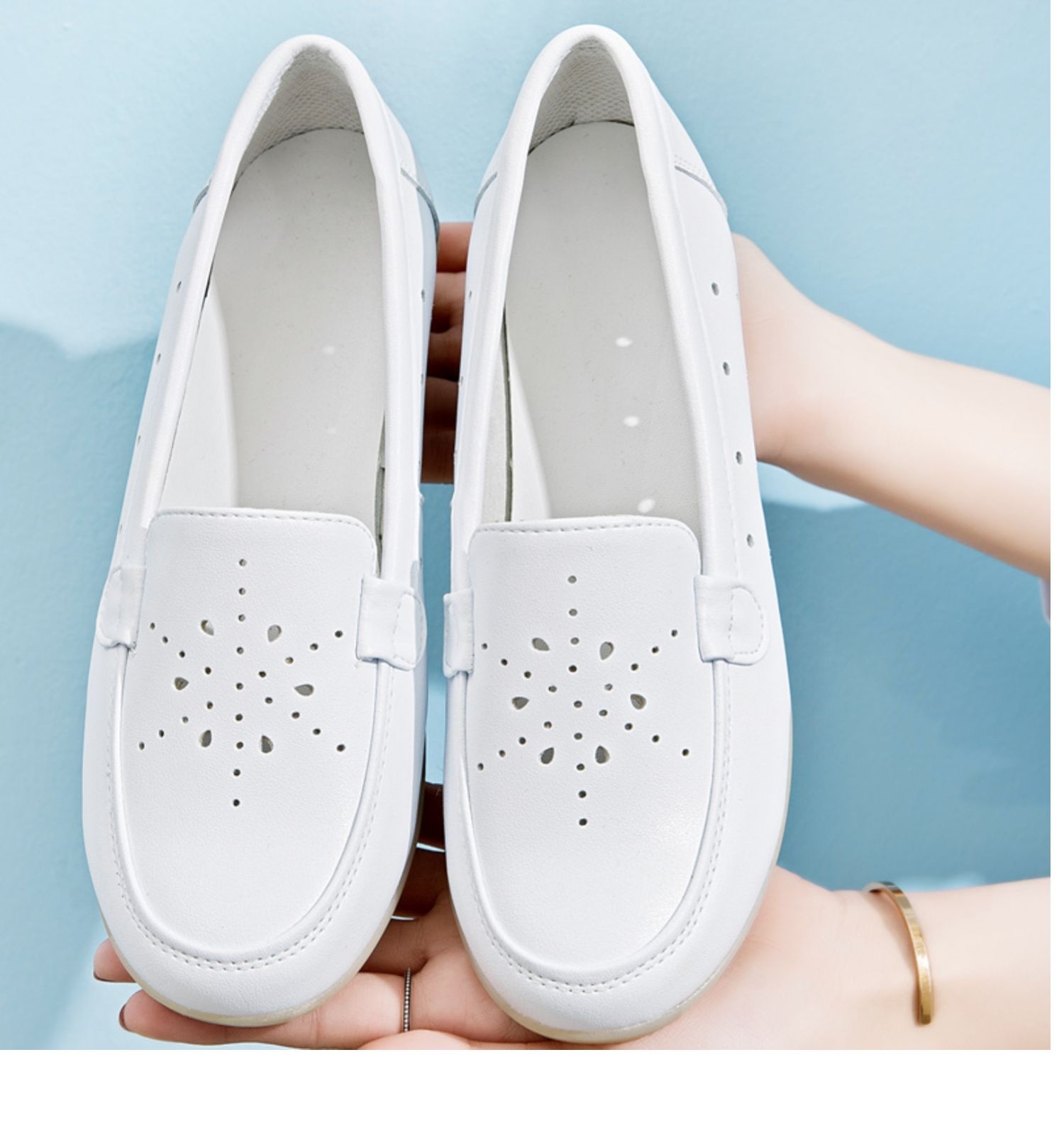 ShoeGlobe Nurse Weiße Damen-Schuhe mit Luftpolsterung, weich, bequem, atmungsaktiv, rutschfest, dicke Sohle, versteckter Keilsohle, ideal für Frühling und Sommer_voghion.com