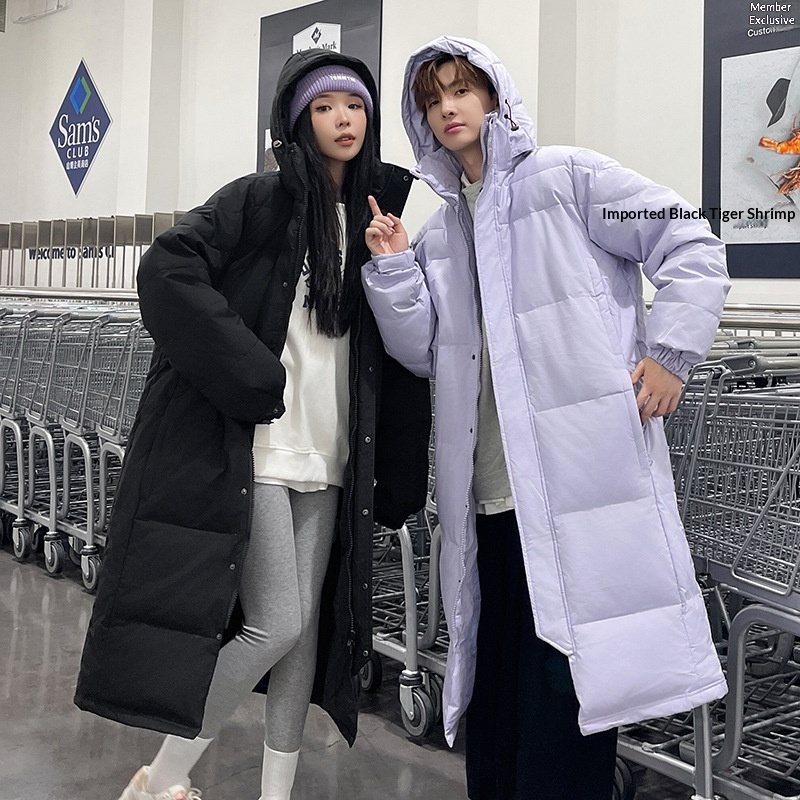 boy Winter Extra Lon Over-the-Knee Jacket Men's Thickened Zhonxi Coat Couple Style Black White Goose Down Art Exam_voghion.com