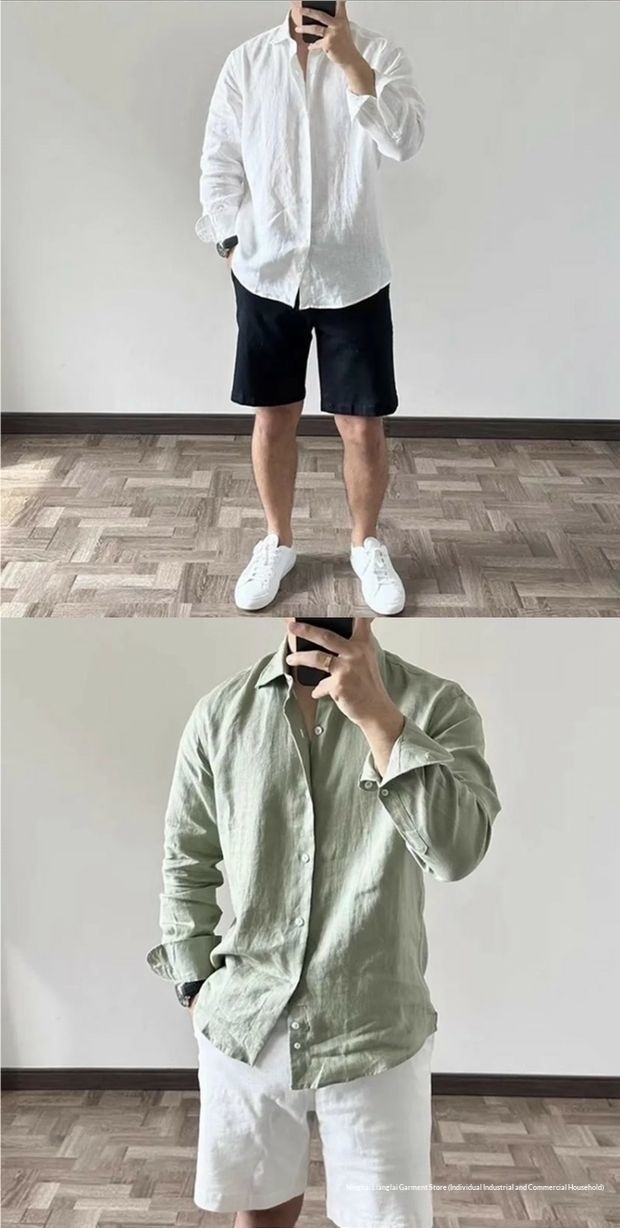 ForMen European And American Style Cotton Wrinkled For Men, Loose Breathable Long Sleeve Sun Protection Casual Versatile Solid_voghion.com