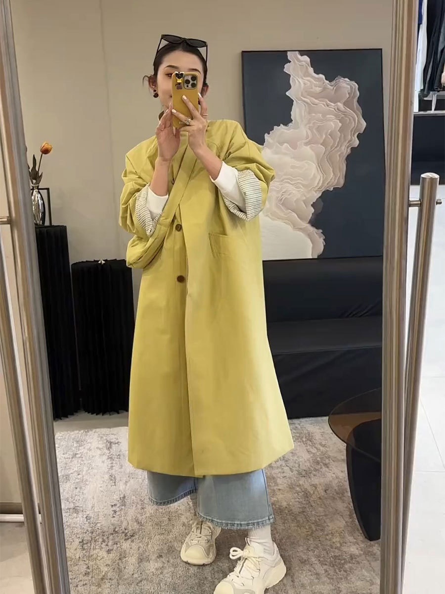 Damenbekleidung Damenbekleidung Damenbekleidung Eleganter, einreihiger Trenchcoat mit Stehkragen in mittlerer Länge, hochwertiger koreanischer Stil, locker geschnitten_voghion.com