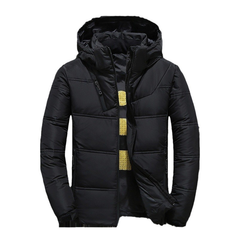 Kurtka chłopięca krótka, pogrubiona, nowa, stylowa, młodzieżowa, luźna, 50% białego puchu kaczego, męska, z kapturem, zimowa odzież_voghion.com