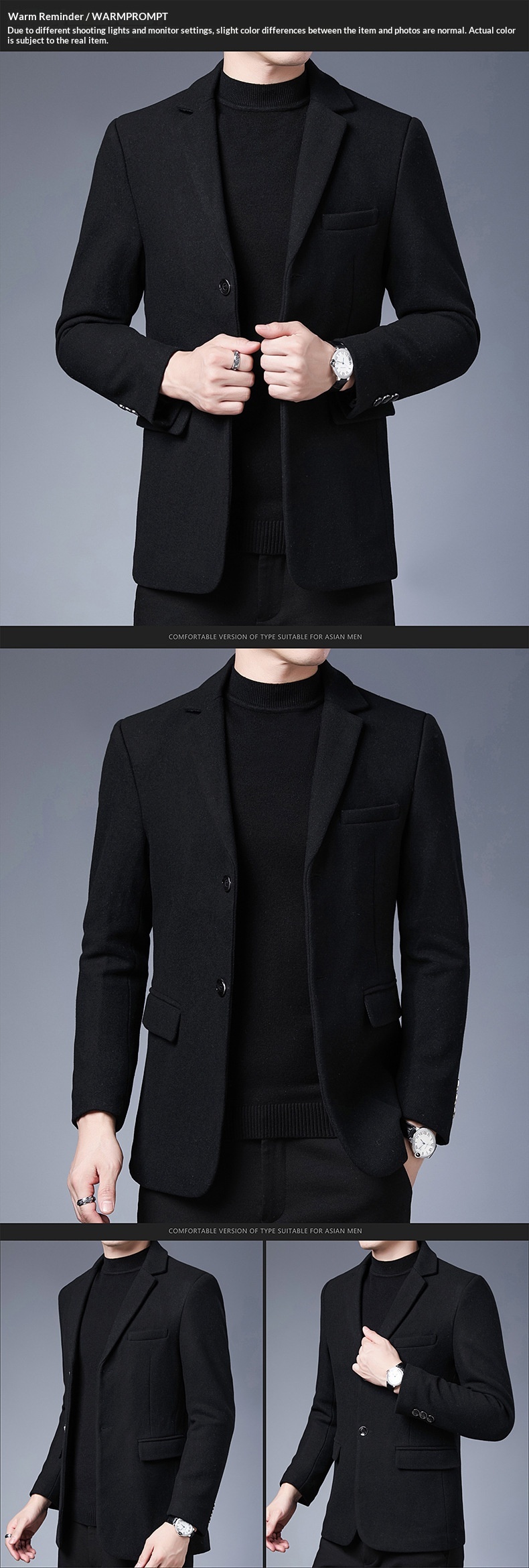 boy Boy Business Casual 2023 Autumn Winter Short Suit Solid Color Lapel Middle-aged Gentleman Wool Men's Coat_voghion.com
