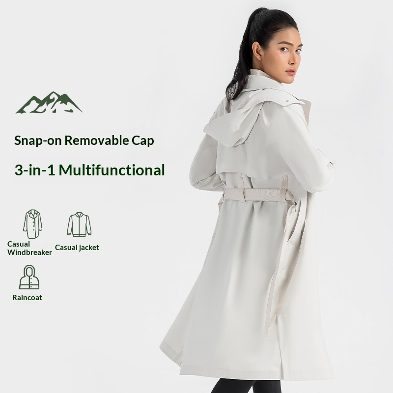 Women's Autumn Winter New Hooded Turn-down Collar Long Trench Coat Waist Slimming Windproof Waterproof Breathable Outdoor Casual_voghion.com