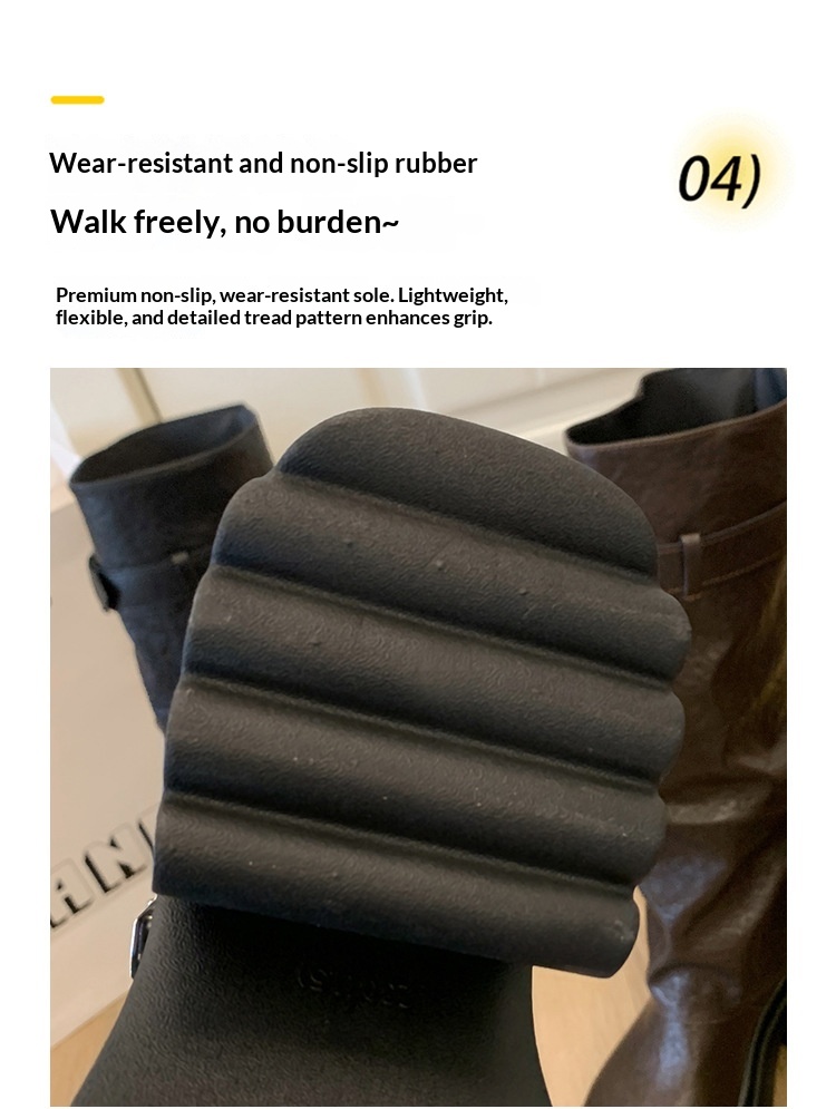 ShoeGlobe Damen-Reitstiefel im postapokalyptischen Stil mit dicker Sohle, runder Zehenpartie und langem Schaft, Xinjiang-Stil, neue schwarze, figurformende Sommer-Reitstiefel_voghion.com