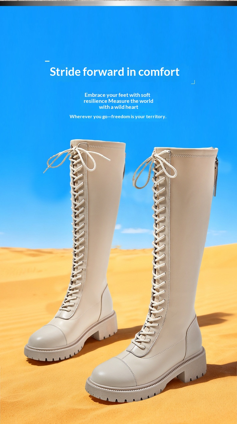 ShoeGlobe Women's Riding Autumn Winter 2025 New High Tube Casual Genuine Leather Long Boots British Style Thick Heel Fleece Lined_voghion.com