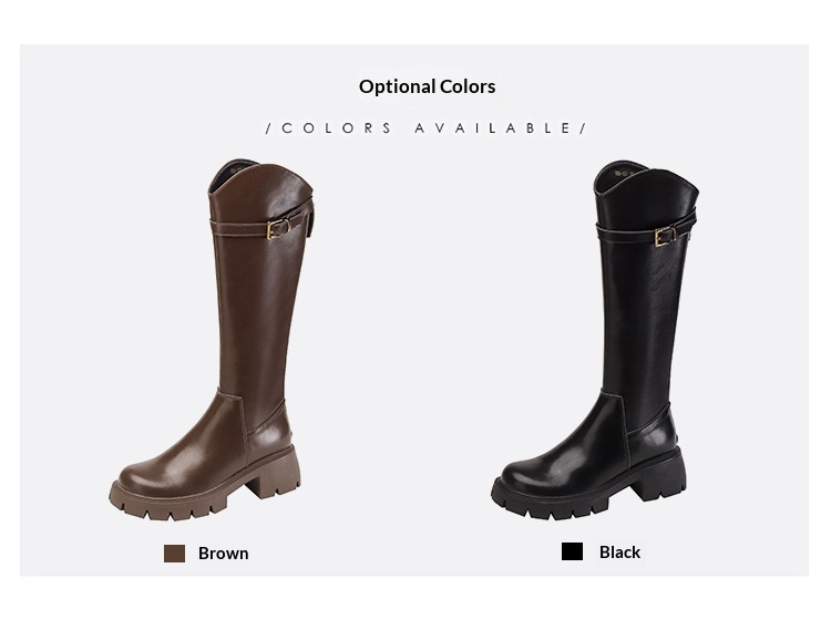 Bottes d'équitation mi-mollet polyvalentes ShoeGlobe, en cuir véritable à semelle épaisse, rehaussantes et élastiques, pour l'automne et l'hiver._voghion.com