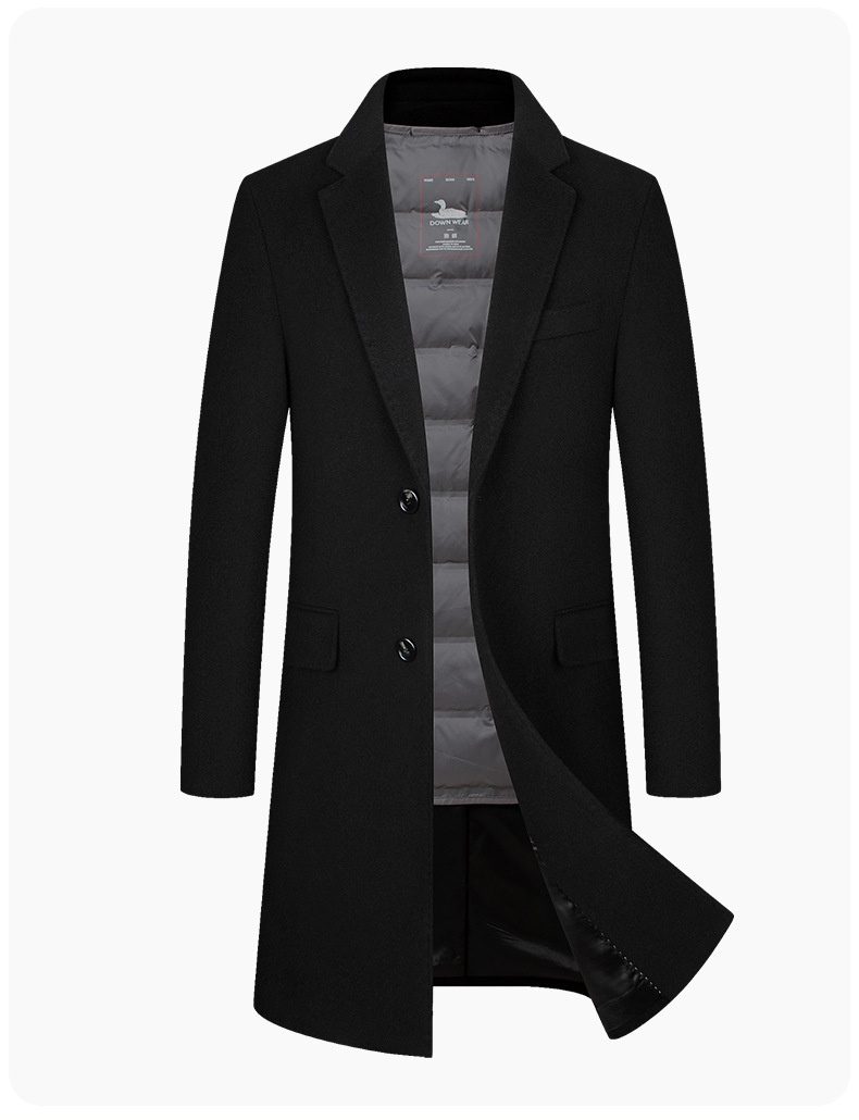 Trench-coat mi-long en laine pour homme, 100 % coton, intérieur en duvet de canard, idéal pour l'automne et l'hiver._voghion.com