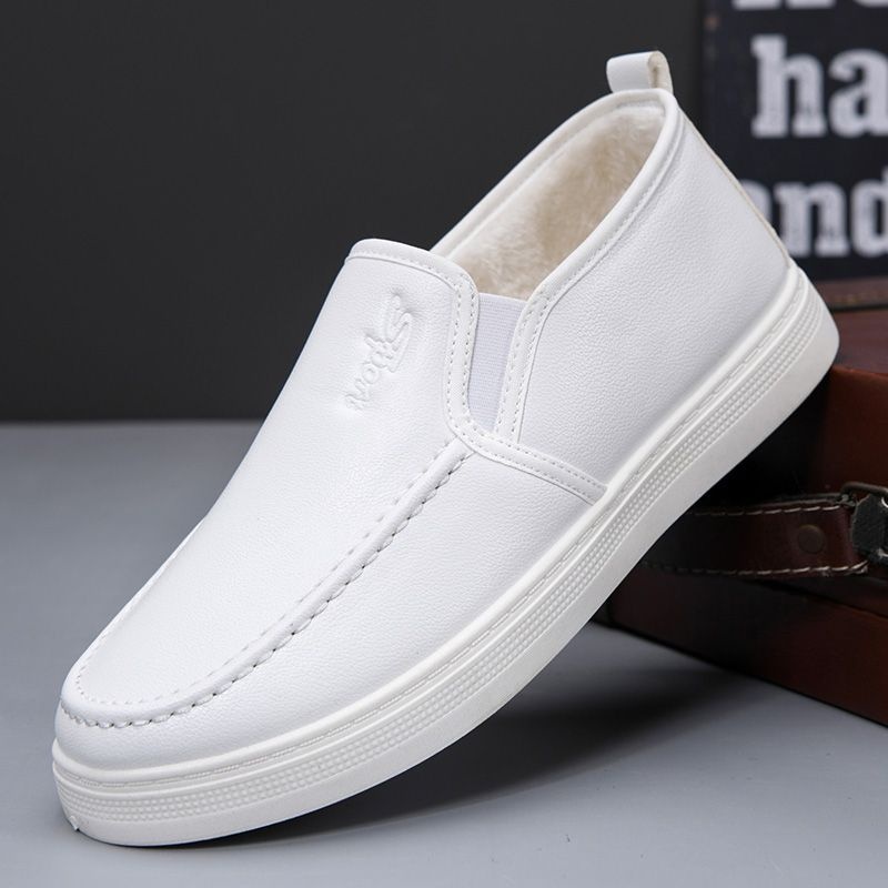 ShoeGlobe Herren-Winterschuhe mit Fleecefutter, warm, kältebeständig, weiß, lässig, weiche Sohle, wasserdicht, rutschfest, für Krankenhaus und medizinische Arbeit_voghion.com