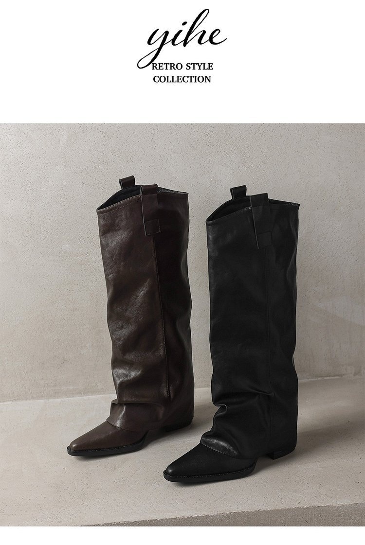 ShoeGlobe Echtleder-Version! Schwarze, gerade geschnittene Overknee-Reitstiefel für Damen mit spitzer Zehenpartie und erhöhter Körpergröße._voghion.com