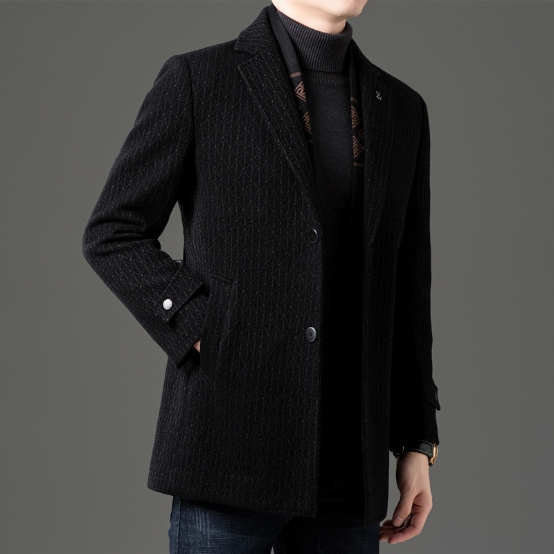boy Boy Boy 2025 Winter Wool Coat Men, Fashionable Striped Suit Collar, White Duck Down Scarf Woolen Jacket For Young And_voghion.com