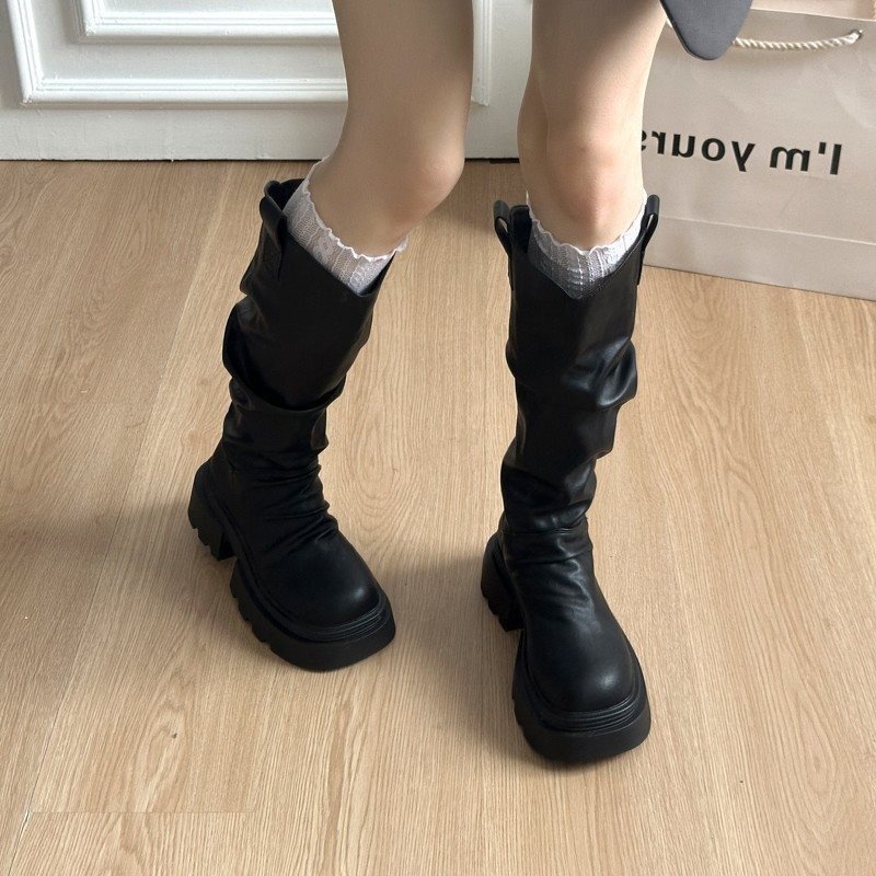 ShoeGlobe High Tube Fashion V Slim Thick Sole Autumn Winter 2025 Vielseitige Reitstiefel mit hohem Schaft und dicker Sohle_voghion.com