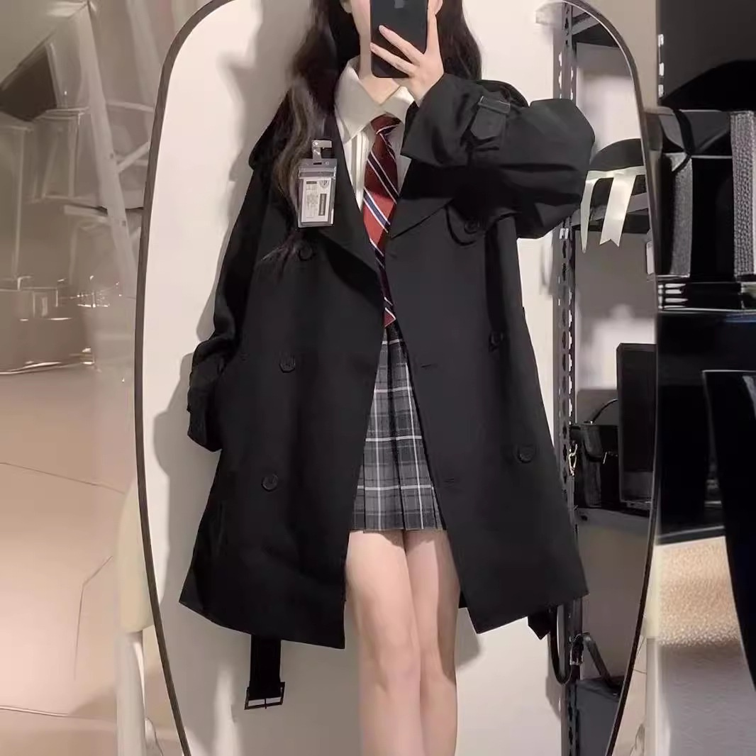2024 Spring And Autumn New Korean High-End Black British Style Mid-Length Short Coat Jacket For Petite Women Trench_voghion.com
