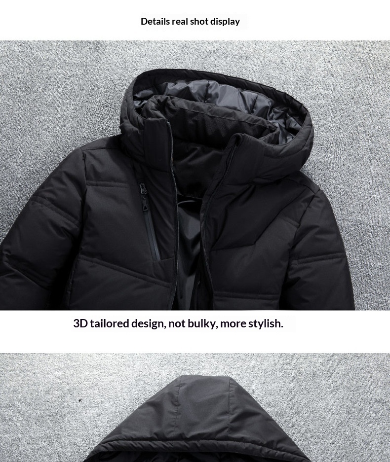 Kurtka chłopięca krótka, pogrubiona, nowa, stylowa, młodzieżowa, luźna, 50% białego puchu kaczego, męska, z kapturem, zimowa odzież_voghion.com