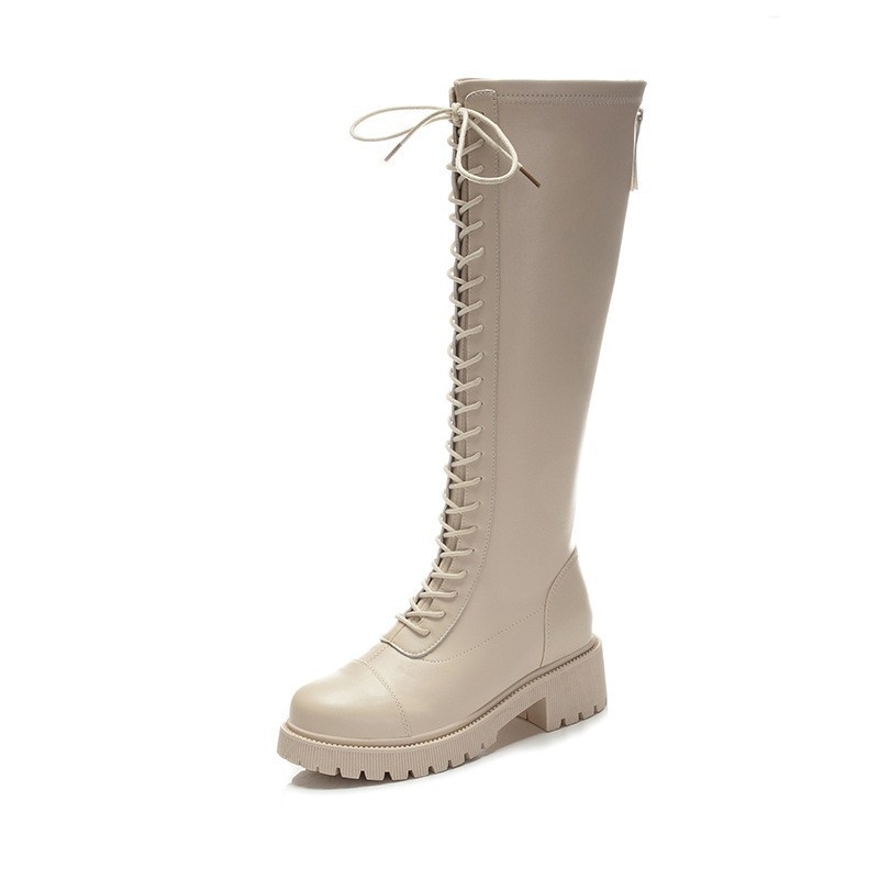 ShoeGlobe Women's Riding Autumn Winter 2025 New High Tube Casual Genuine Leather Long Boots British Style Thick Heel Fleece Lined_voghion.com