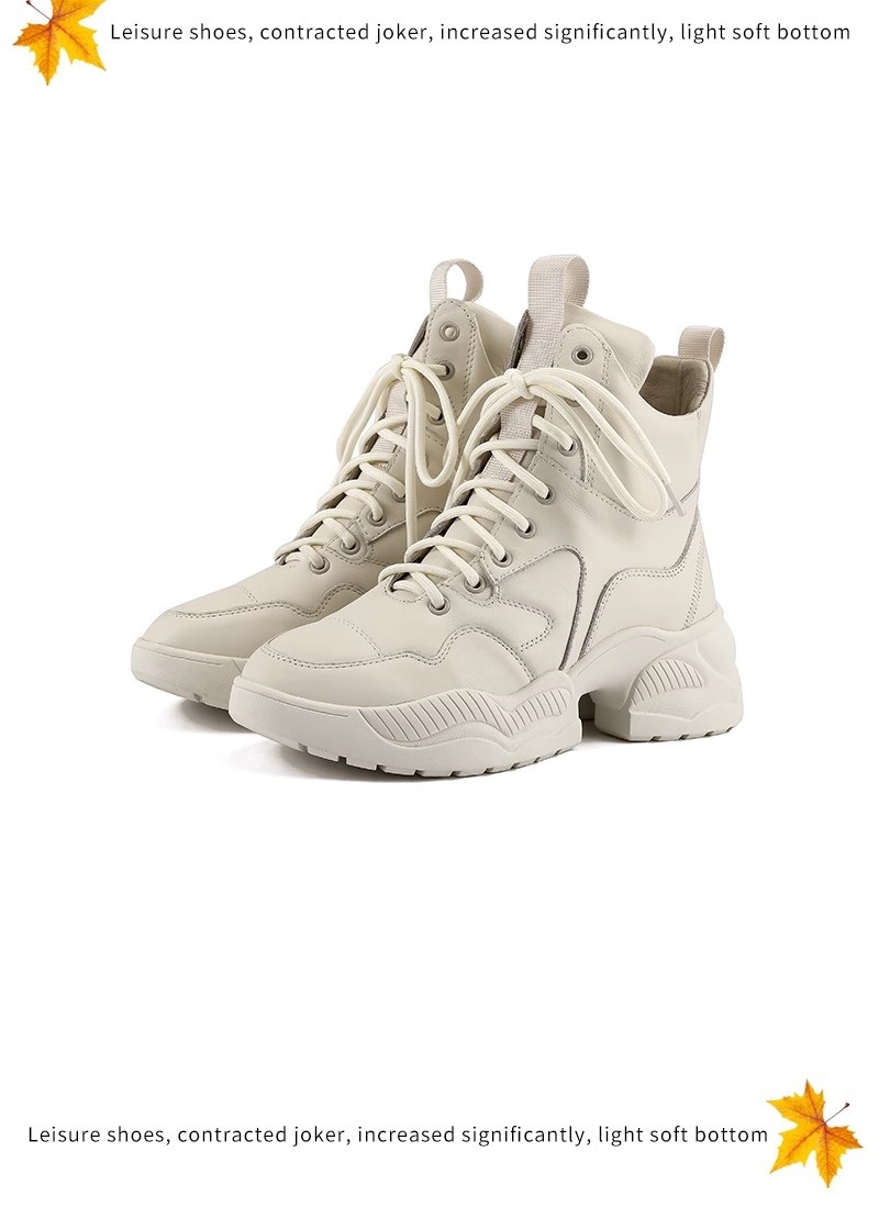 Chaussures montantes ShoeGlobe en cuir véritable à semelle épaisse pour femmes, doublées polaire, pour l'hiver, rehaussantes, inspirées par Martin, une célébrité d'Internet._voghion.com