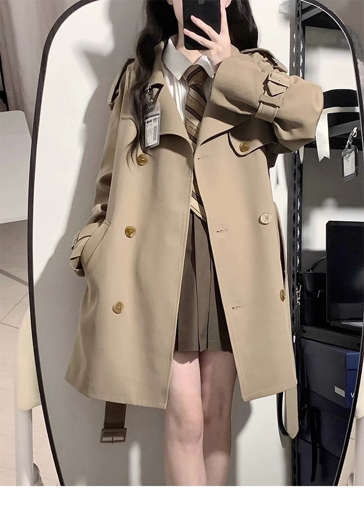 2024 Spring And Autumn New Korean High-End Black British Style Mid-Length Short Coat Jacket For Petite Women Trench_voghion.com