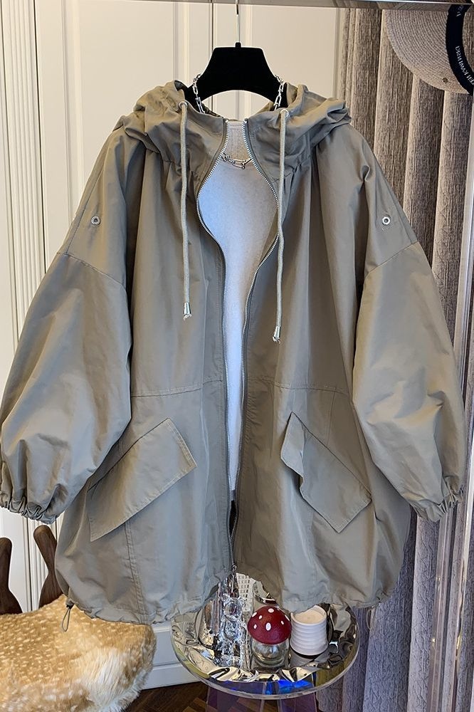 Women's Korean Style Loose Jacket Casual Hooded Retro Cloak Trench Coat For Plus Size Women Age-Reducing Ins Trend_voghion.com